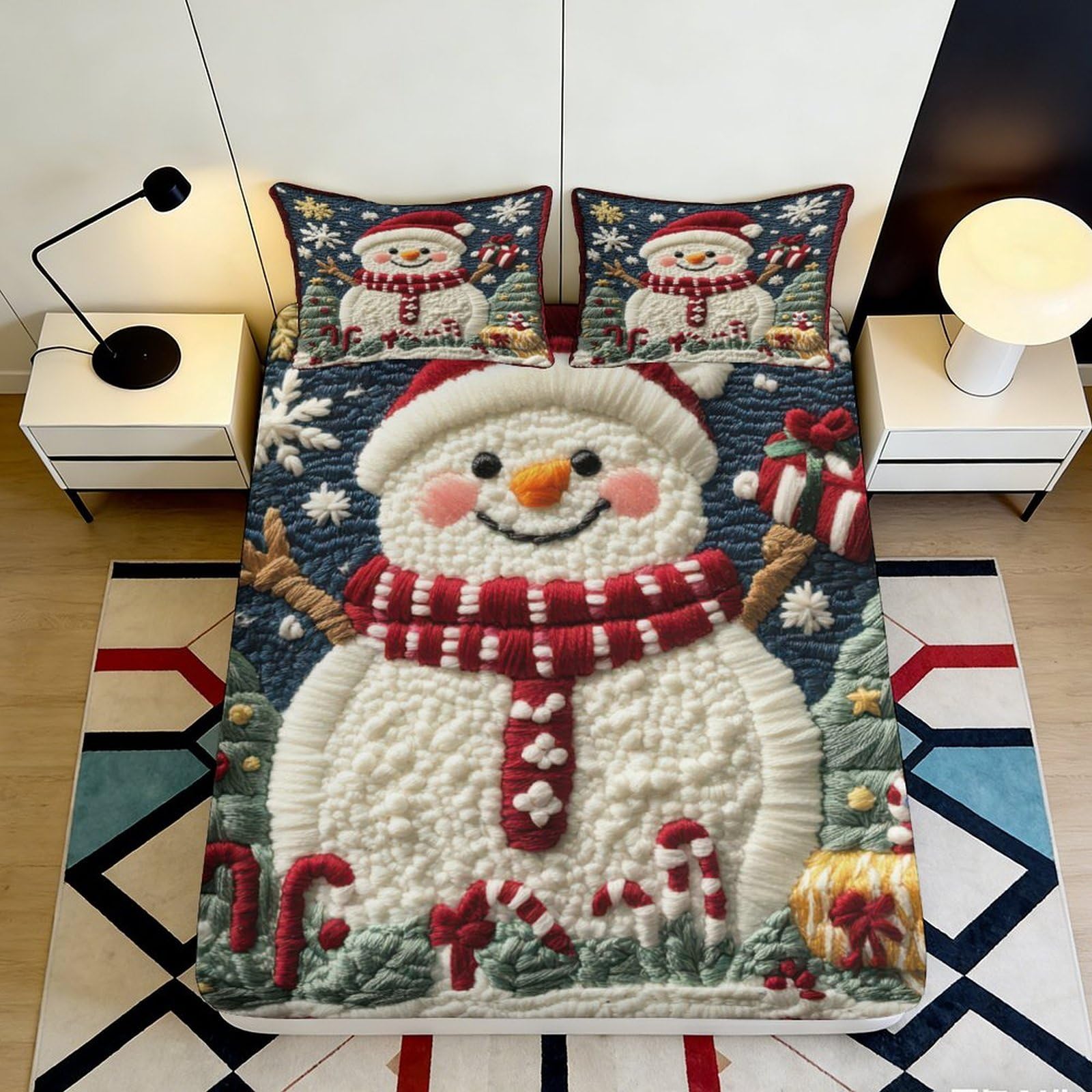 Zfldkwgb Style-4 3D Printed Snowman Fitted Sheet Microfiber Soft Christmas Candy Cane Bed Sheet For Winter Bedroom Decor 90X200x25cm