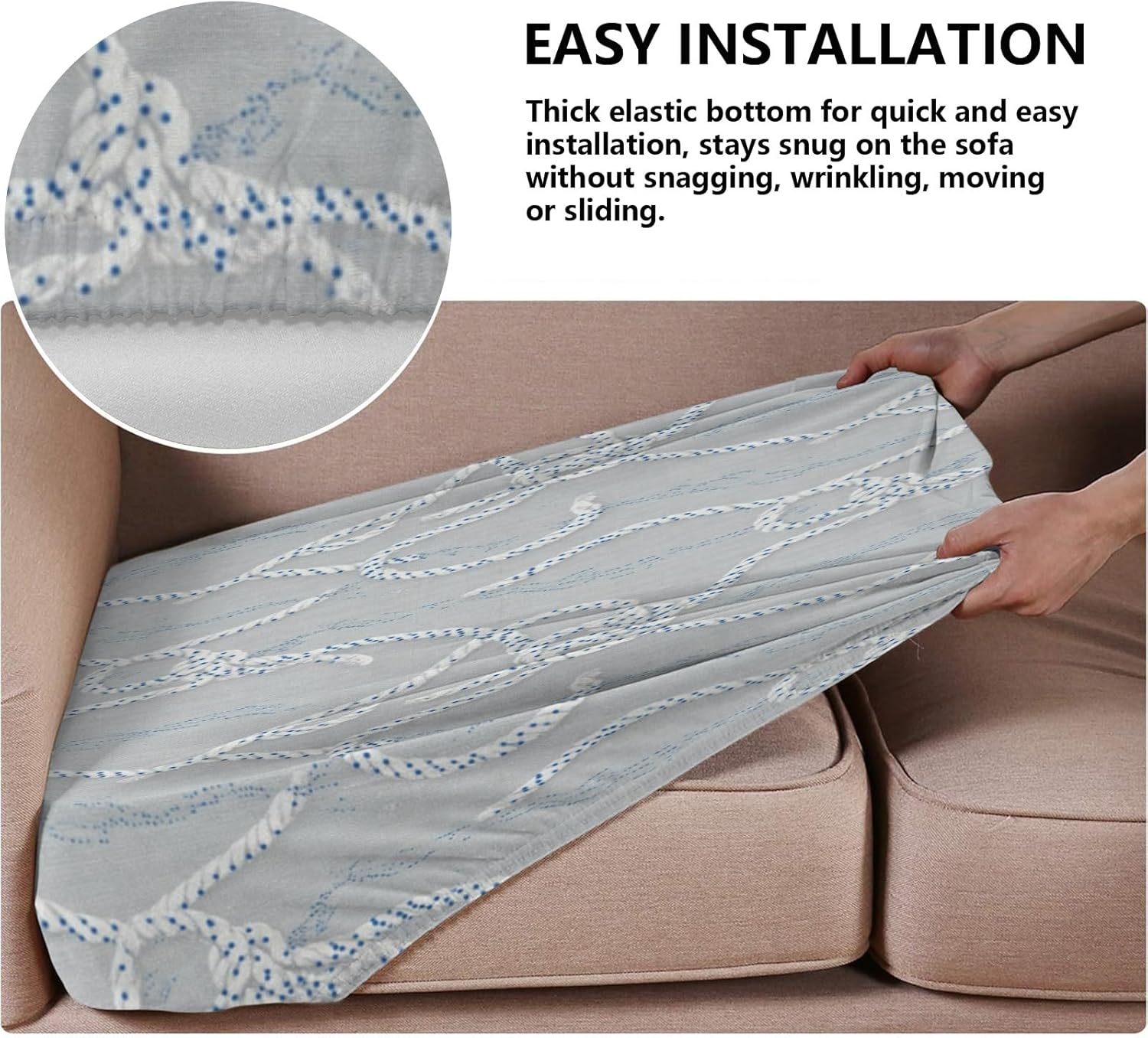 Nautical Rope Stripe Loveseat Covers Couch Covers for 2 Cushion Couch, 2-Piece Stretch Sofa Slipcovers Anti-Slip Washable Furniture Protectors for Dogs Pets