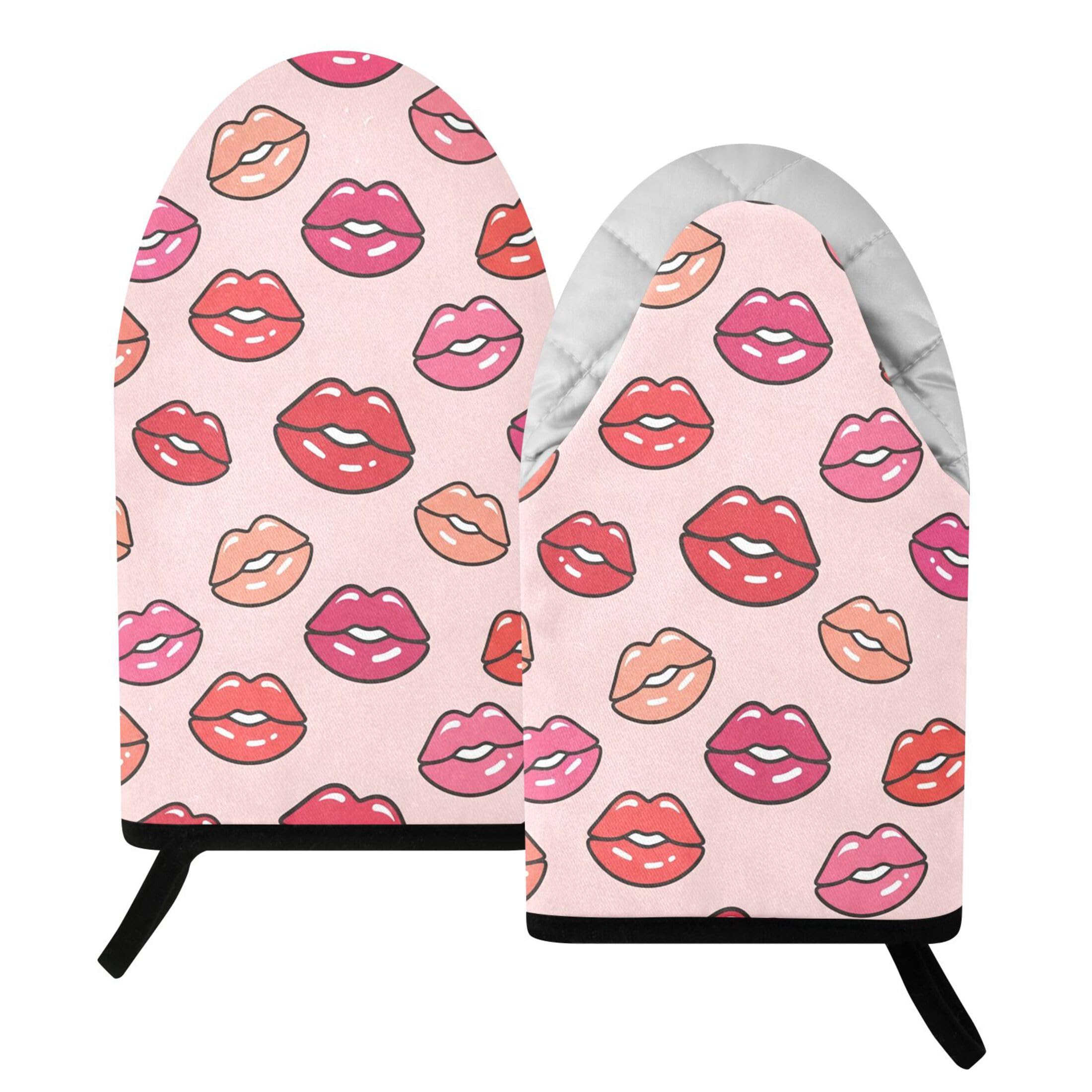 Kutsu Lips Oven Mitts for Kitchen, Heat Resistant Cotton Oven Gloves for BBQ Baking Cooking, Breathable Kitchen Essentials, 2 pcs