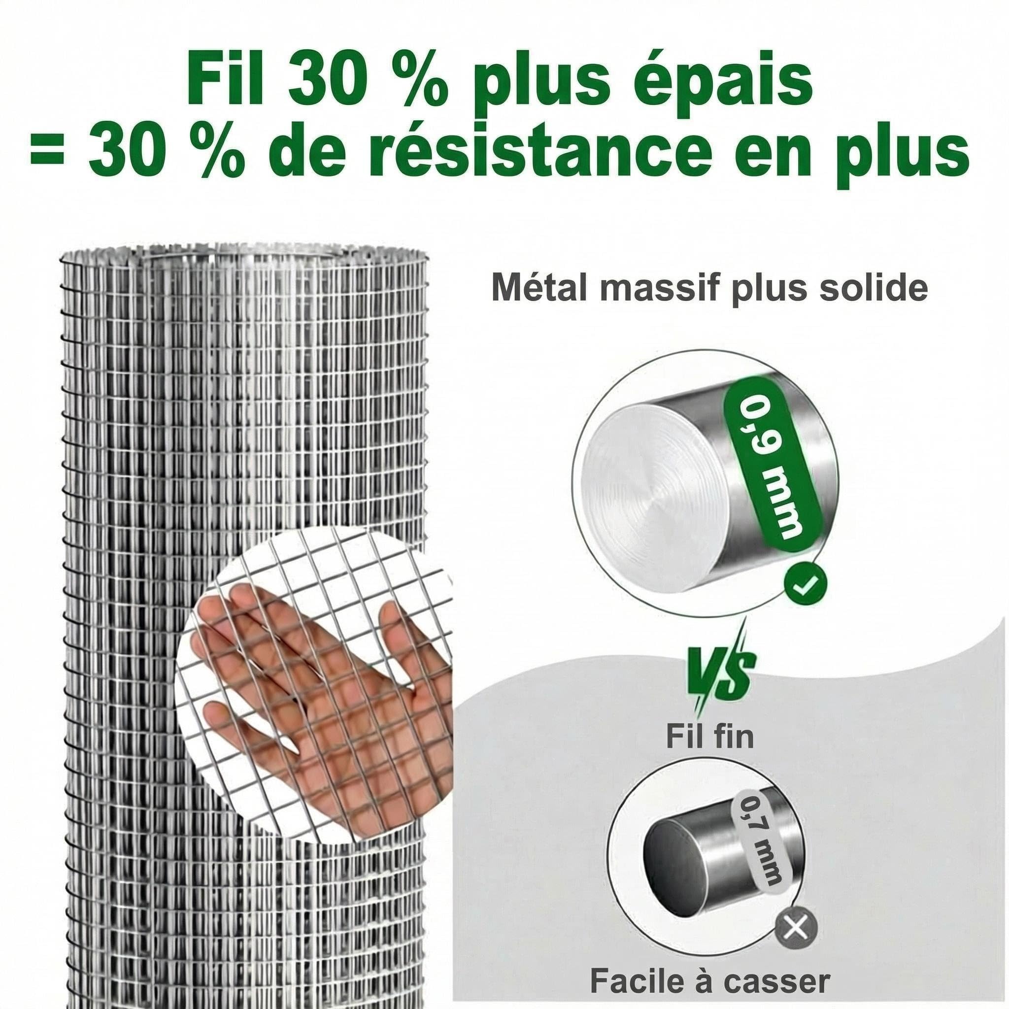 Amagabeli Galvanisé Mailles Carrées Fil Épais 0,9mm Maille 0,4M X 5M, Mailles 12.7mm Grillage Soudé pour poulailler, Clôture de Jardin et Volière