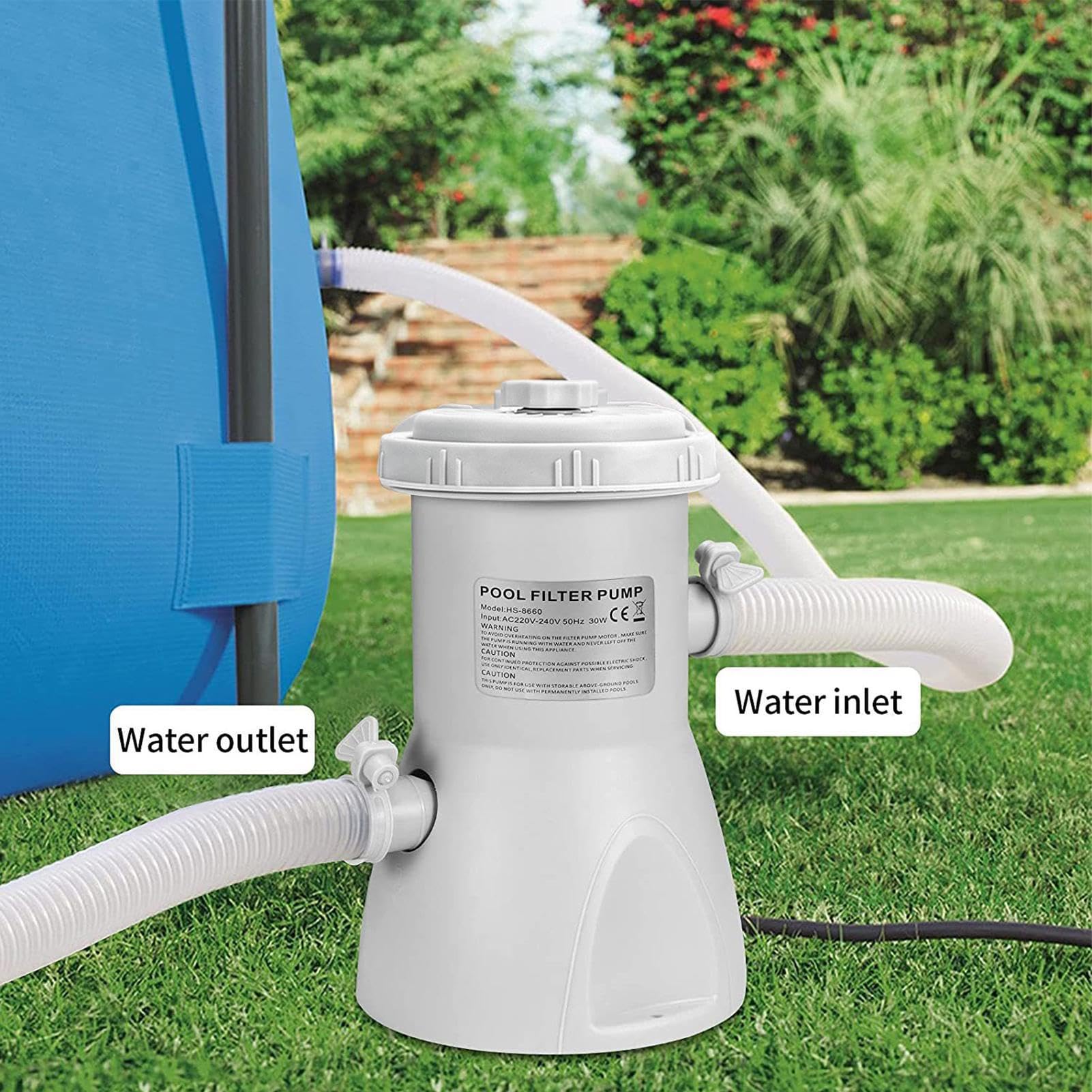 Pompa Filtro A Cartuccia 1136L/h Flusso Elevato Circolazione Rapida | Pompa Filtro Cartuccia Per Acqua Piscina Per Giardino Patio Villa Resort Campeggio Cortile Tenuta Terrazza Deck