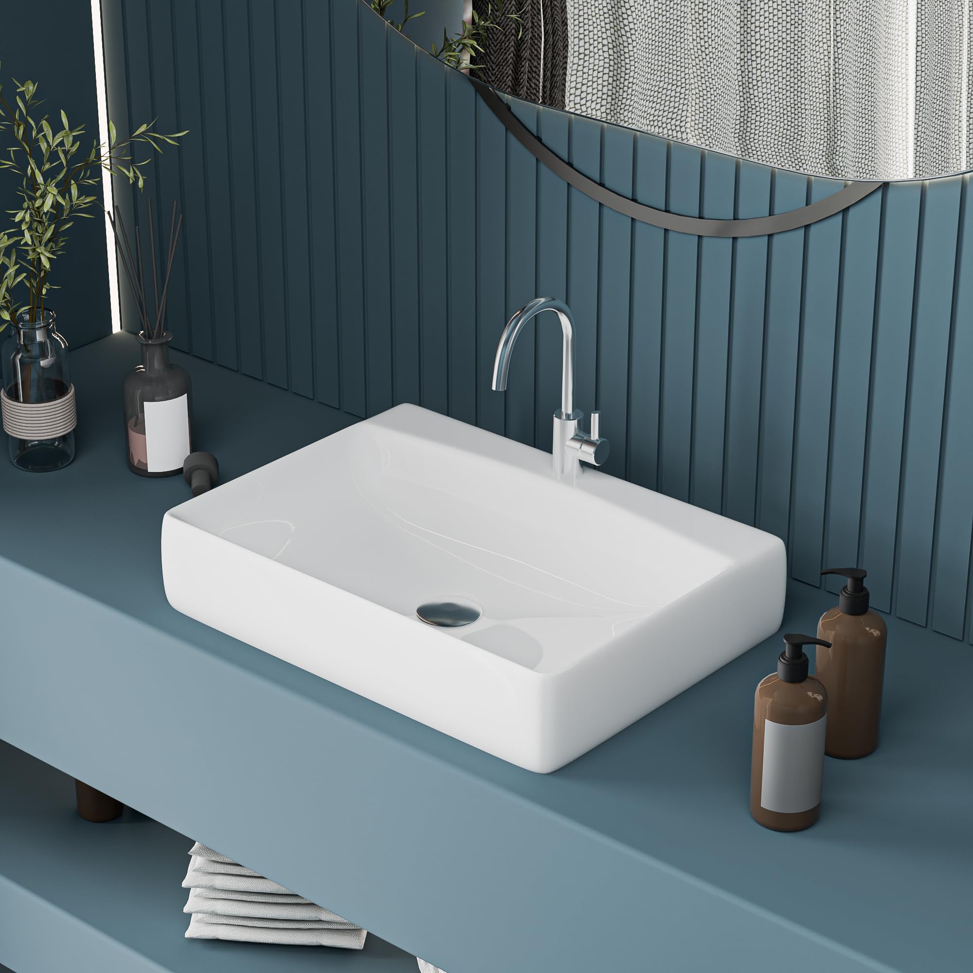 LUXART Ceramic Wall Mount & Table Top Bathtroom Basin - 22 × 16 × 5 Inc Glossy Finish Wall Hung & Countertop Designer Vessel Sink - Over counter Wash Basin For Hotel Home Living Room