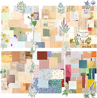 455피스 빈티지 스크랩북 종이 DIY 세트, 미적 장식 공예 용지, 꽃 및 식물 스티커 50개 포함, 플래너, 불렛 저널, 정크 저널, 빈티지 공예에 적합