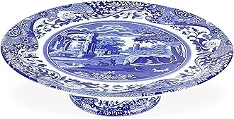 Spode Blue Italian Collection Cake Stand, 10.5-Inch, Blue, Footed Cake Plate, Cake Tray, Cupcake Stand for Parties, Dessert Serving Dish, Dishwasher Safe