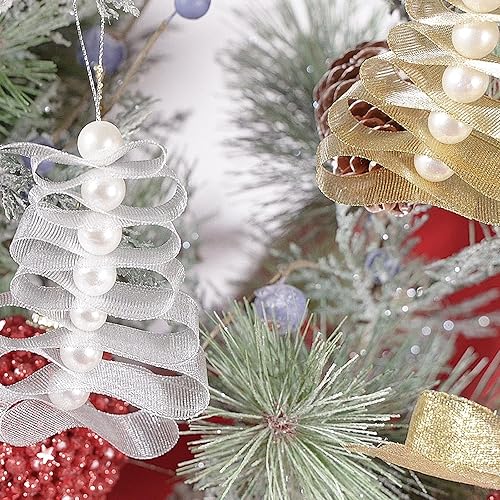 Miniatura 5 de joycraft Cinta de regalo, cinta de Navidad, cinta de organza hecha a mano, cinta dorada metálica con purpurina, cinta de tela de organza brillante