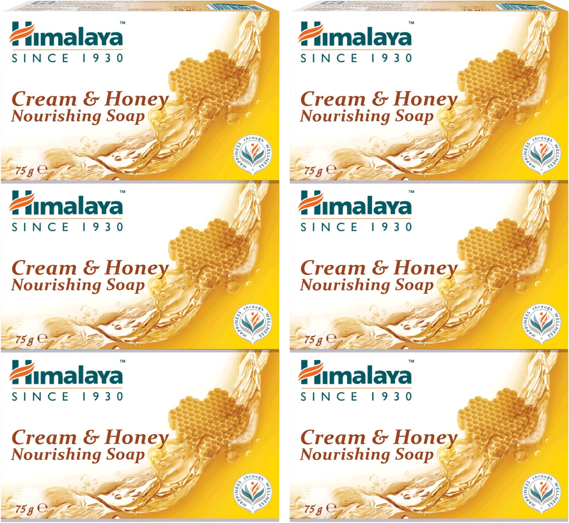HimalayaNourishing Cream & Honey Soap | Moisturizing and Hydrating | Smoothens and Moisturizes Dry Skin | Get Radiant, Soft and Supple Skin | with a Soothing Aroma and Rich Lather- 75g (Pack of 6)