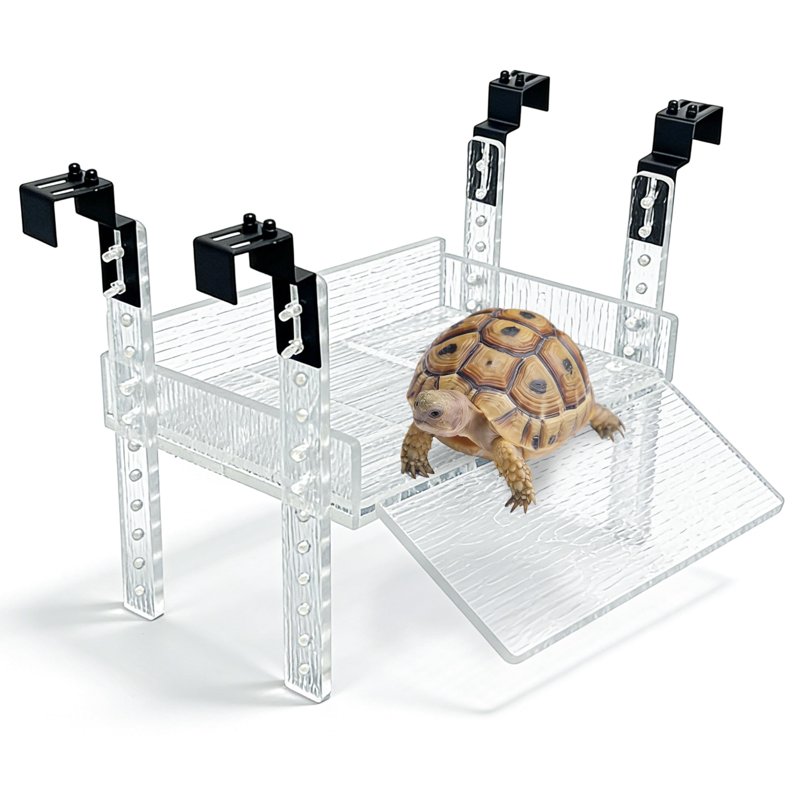 Turtle Basking Platform,Sturdy Acrylic&Adjustable Length 10-16 1/2" Basking Platform for Aquatic Turtles,Include Aquatic Reptile Ramp Dock, Terrace, Accessories,Aquatic Turtle Tank Accessories