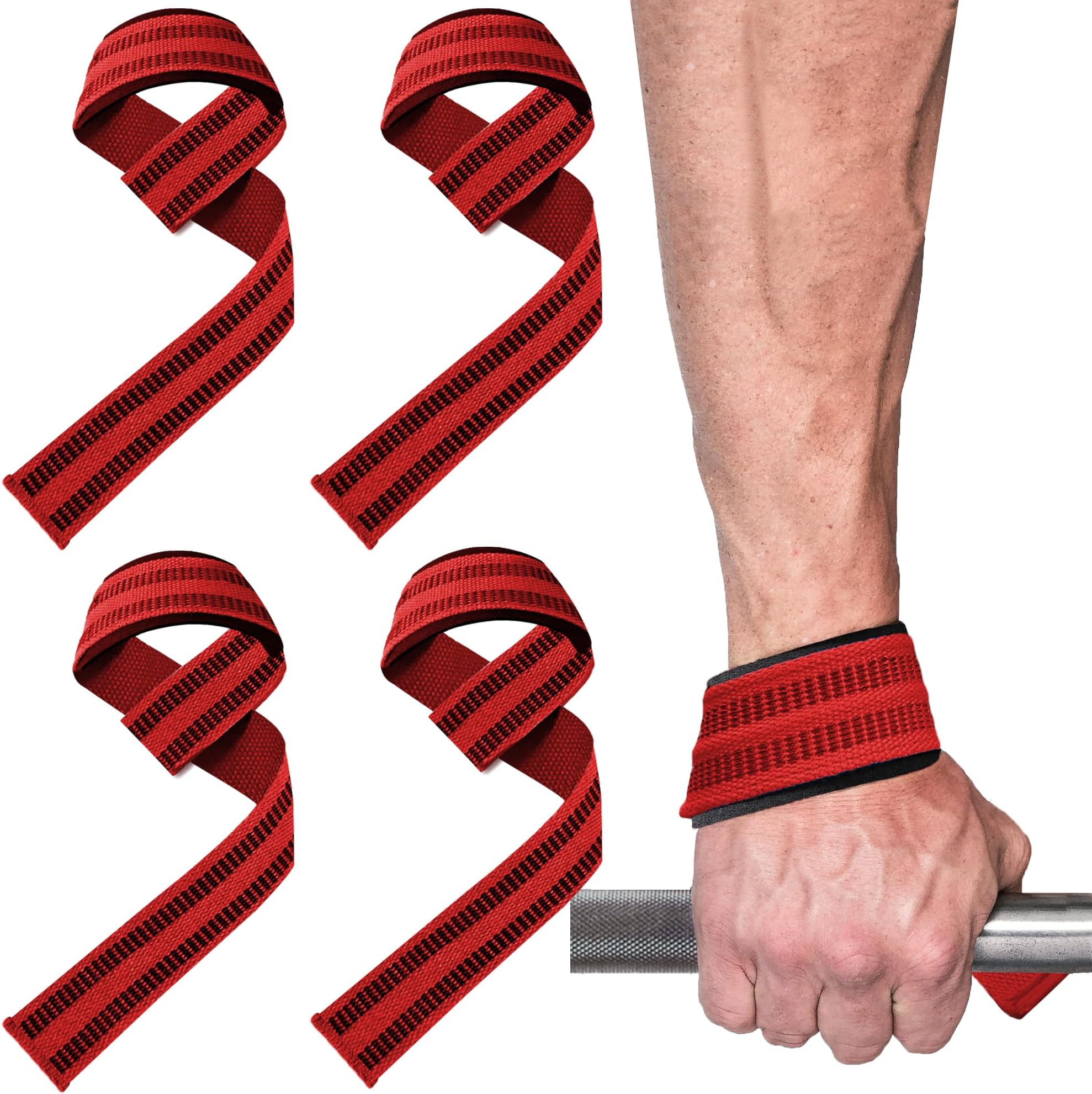 4 Pack Lifting Wrist Straps for Weightlifting, Lifting Straps for Gym Strength Training,Deadlifts,Workout, Men & Women Neoprene-padded Wrist Cushion Cotton Lift Straps with Anti-Skid Silicone -Black