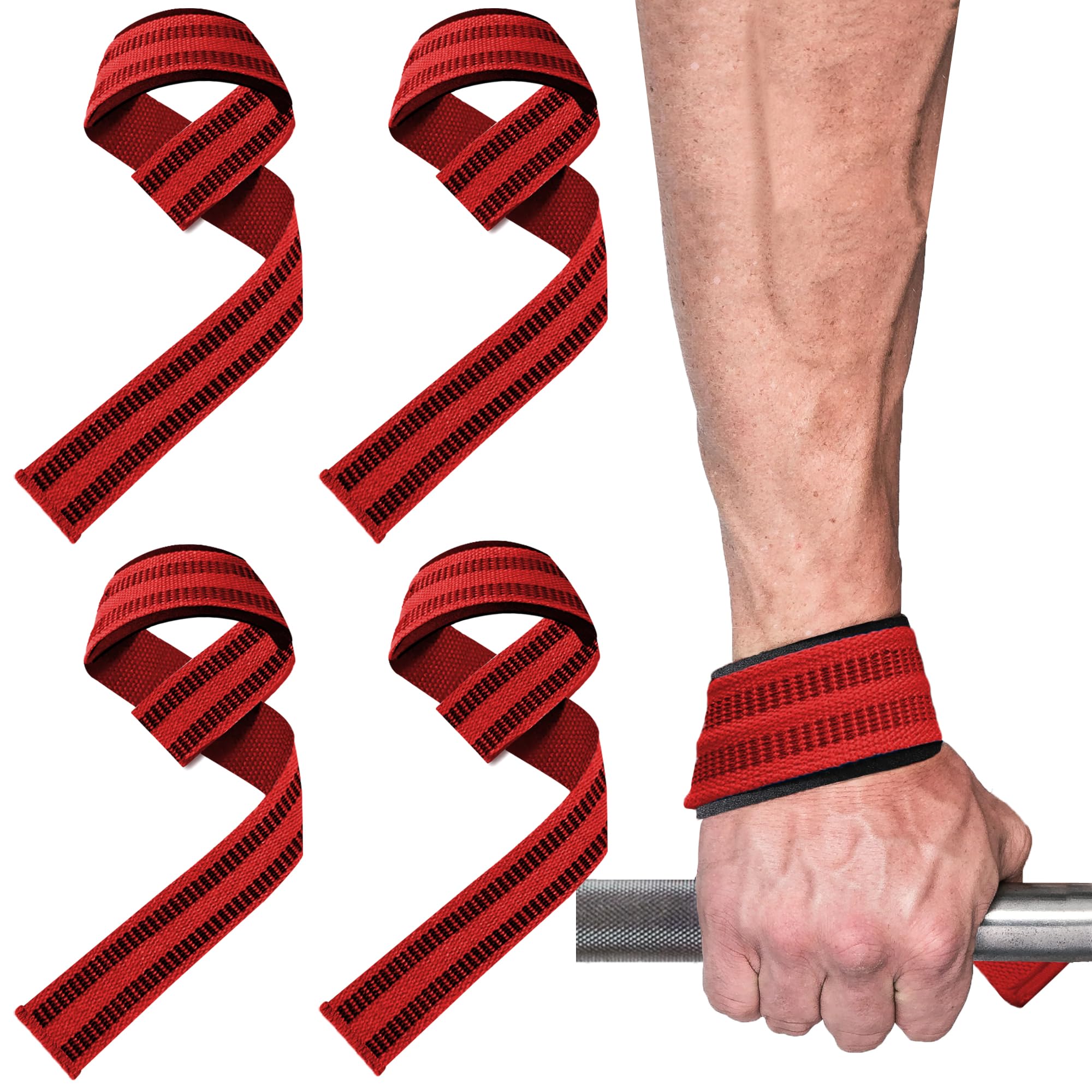 4 Pack Lifting Wrist Straps for Weightlifting, Lifting Straps for Gym Strength Training,Deadlifts,Workout, Men & Women Neoprene-padded Wrist Cushion Cotton Lift Straps with Anti-Skid Silicone -Black