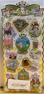 Kawaii Cat Themed Decorative Stickers, 3D Puffy Bottle Design, Gold Foil Accents, Multi-Colour