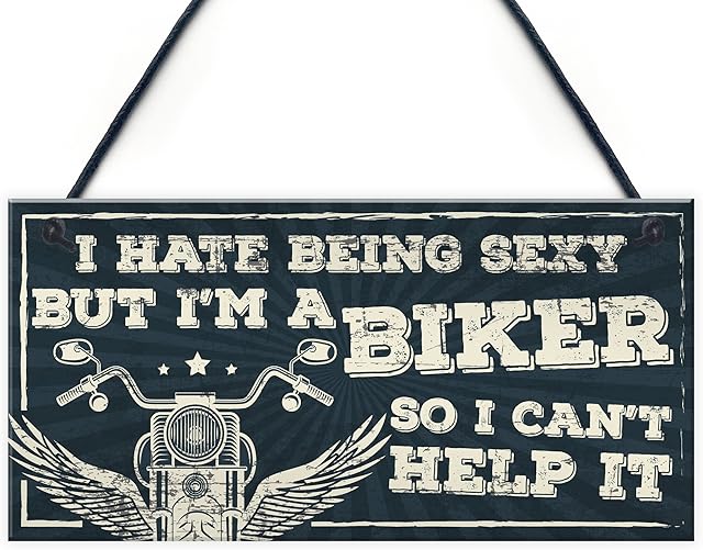 RED OCEAN Motorbike Biker Cycle Hanging Plaque Man Cave Garage Workshop Sign Gift For Men Dad Grandad Gift