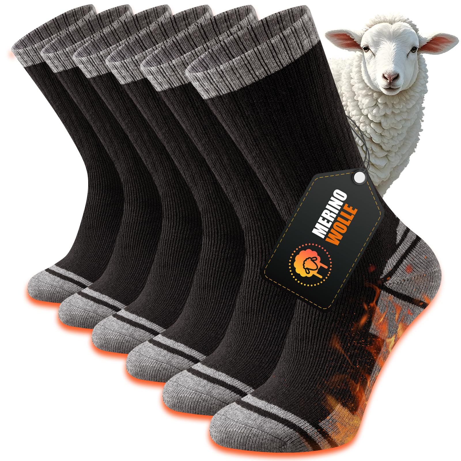 Chaussettes Randonnée Laine Merino Homme Femme, Chaussettes Thermiques Chaudes Hiver, Chaussette Outdoor Sport en Laine Mérinos, Anti Ampoule, Rembourré, Respirantes, 3 Paires - 2