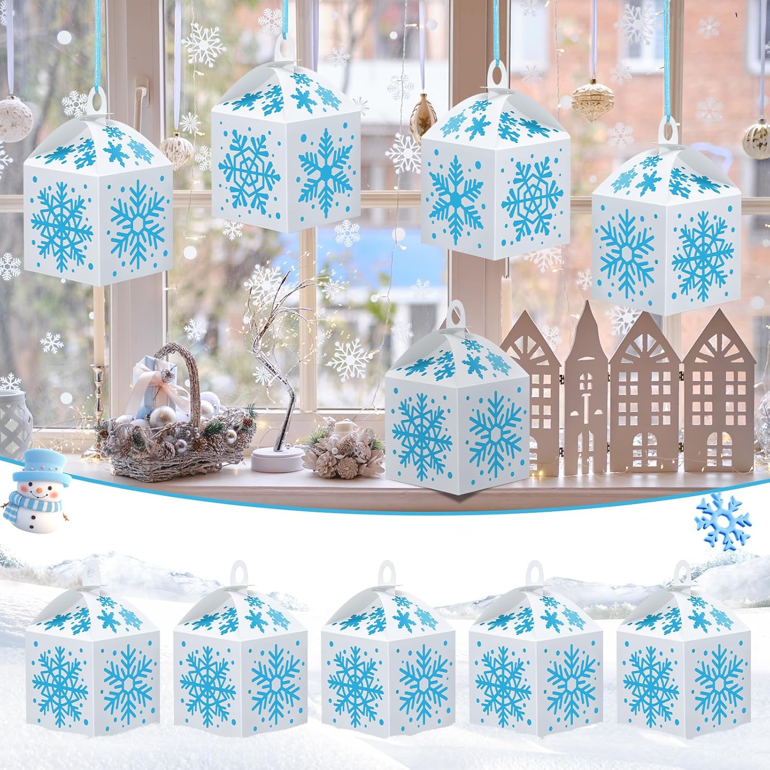 16 Pcs Snowflake Lantern Crafts Winter Holiday Coloring Paper Lantern Craft Color Your Own Snowflake Ornaments for Winter Holiday DIY Home Activities Party Supplies