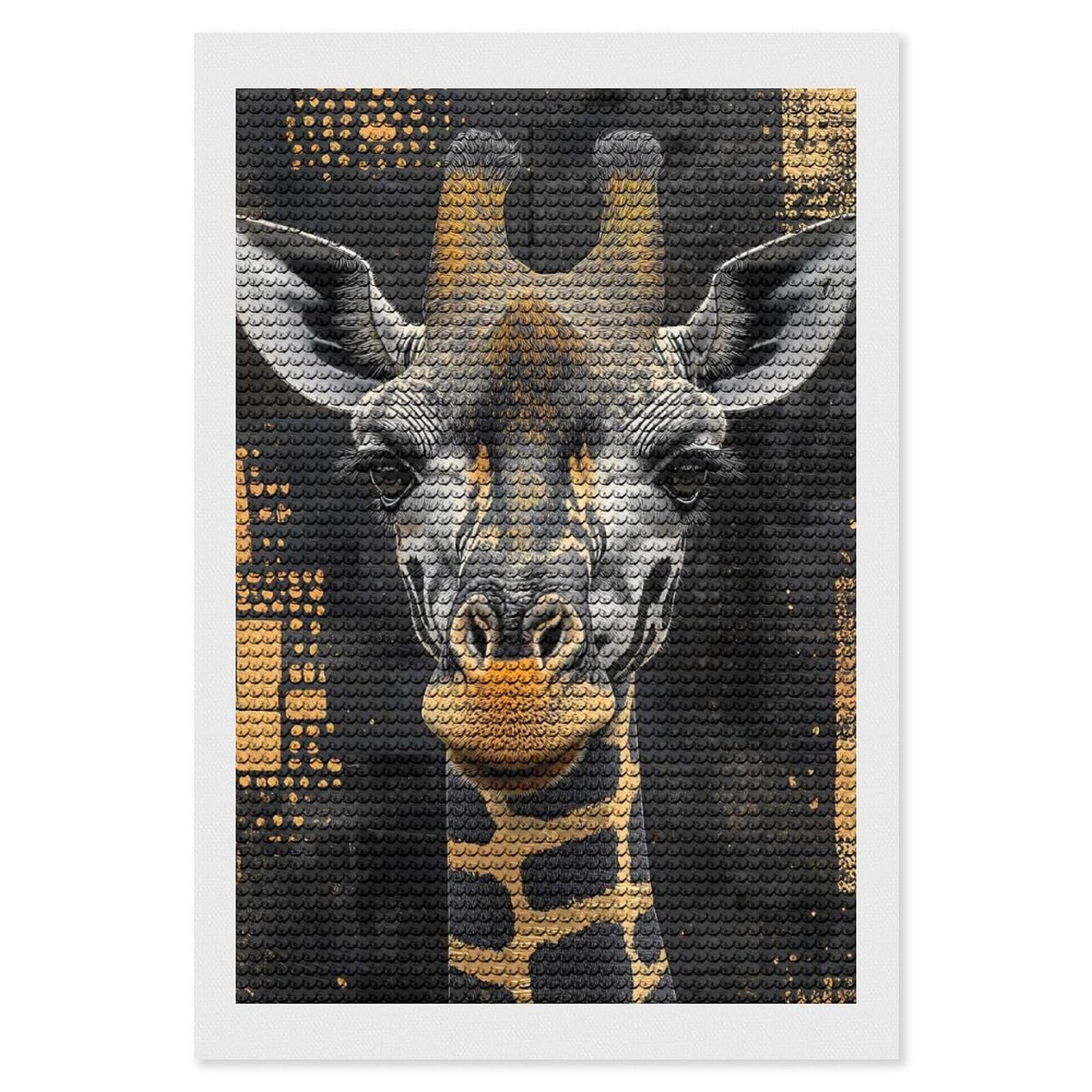 Junmoney Giraffe Portrait in Gold Animal Diamond Art Canvas 8"x12", Decorate Your Room, Mindful Craft Activity, Cosy Home Accent, Thoughtful Handmade Gift