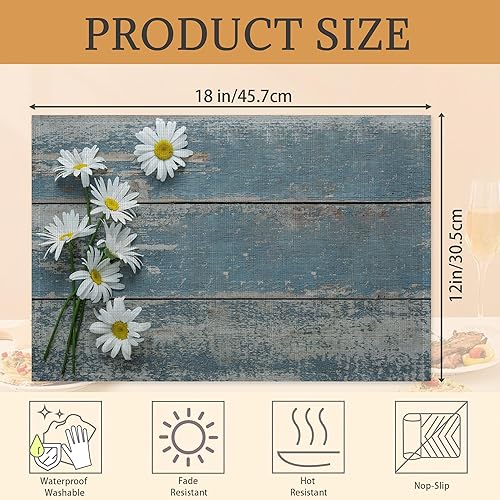 Miniatura 2 de Juego de 6 manteles individuales de lino de madera, manteles individuales modernos y lavables de 12 x 18 pulgadas, resistentes al calor, para