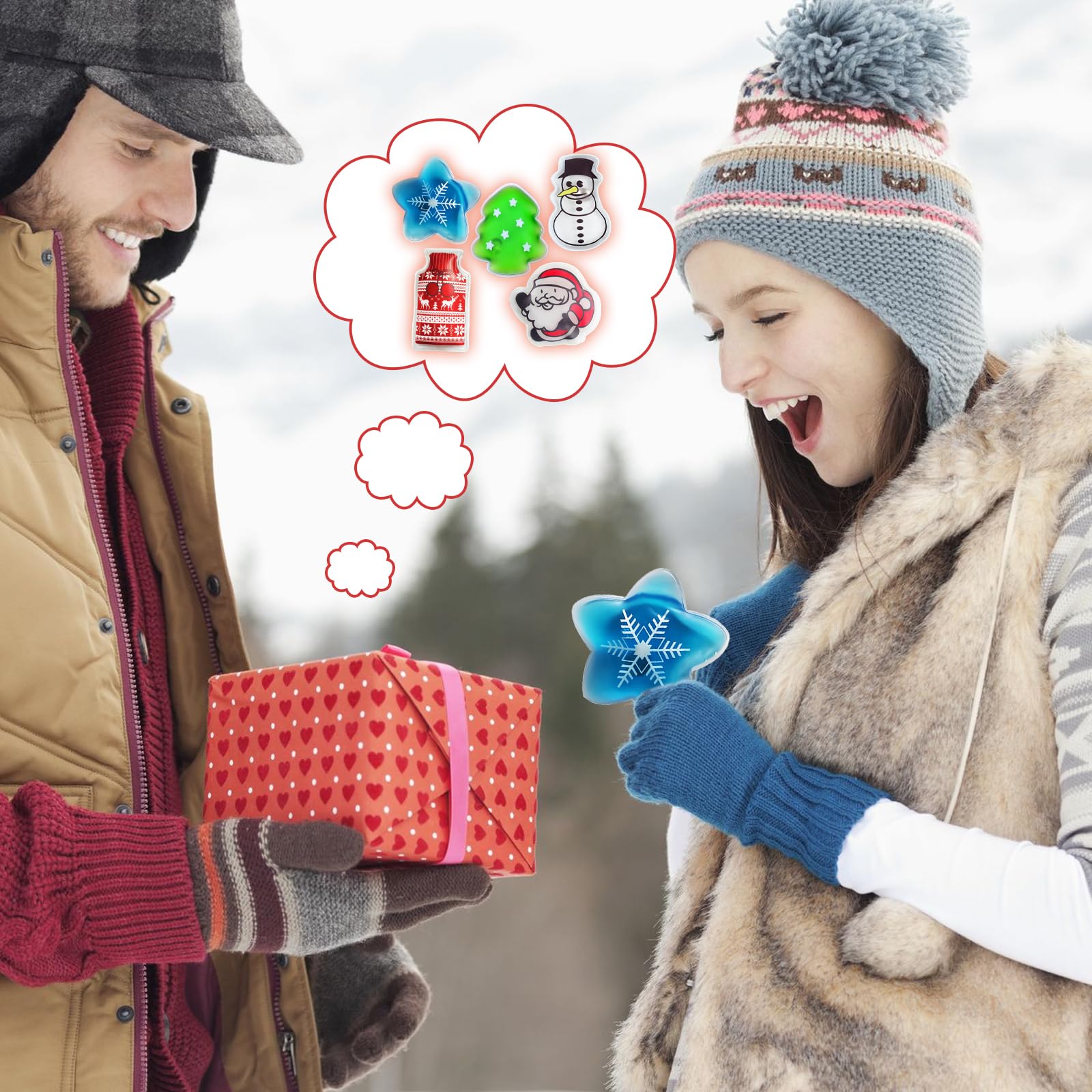 Scaldamani Riutilizzabile, 5 Pezzi Scaldamani Natalizi, Scaldatasche Tascabili per Bambini, Babbo Natale Mini Riscalda Mani Gel Portatile Scaldini Mano per All'aperto, Viaggi, Campeggio, Ufficio