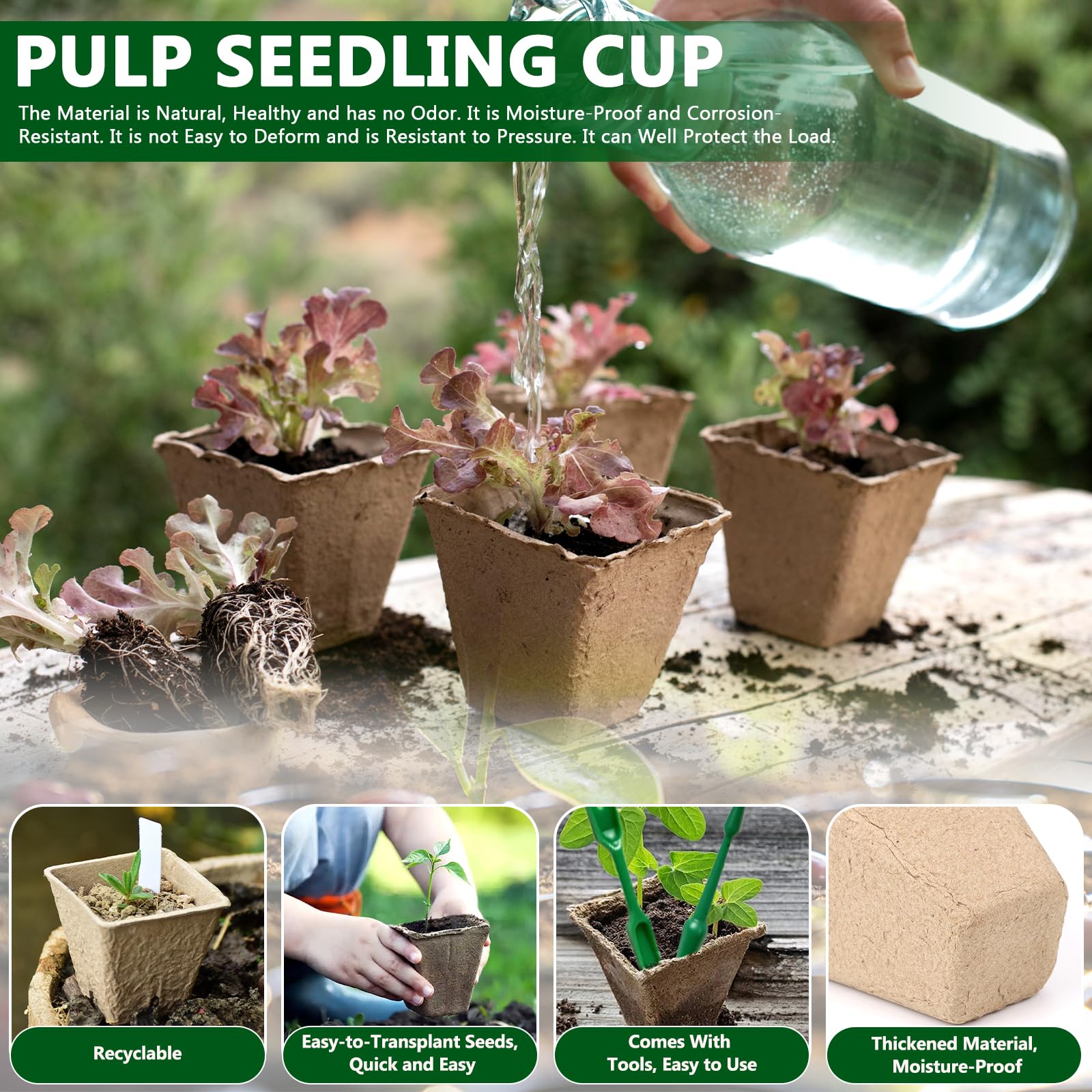 Godets pour Semis 8cm, 202 Pièces Kit de Pots de Semis en Fibre, Godet de Rempotage avec Étiquettes et Outils, sans Tourbe, sans Repiquage, pour Serre Jardin Potager Fleur Semis