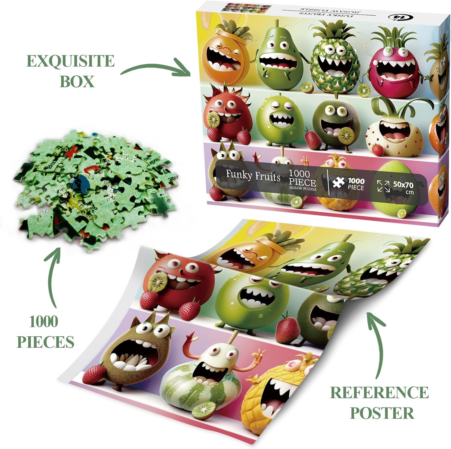 Funny Fruit Puzzle 1000 Pieces for Adult, Colorful Monster Fruit Jigsaw Puzzles, Weird Fun Collage Puzzles for Adults and Family