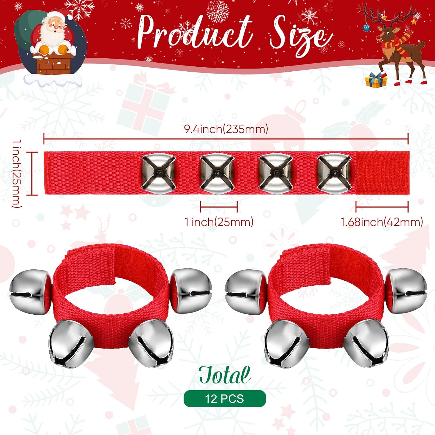 12 Pcs Christmas Wrist Band Bells Bracelets Wrist Band Shaking Bells Musical Instruments Adjustable Bells Rhythm Wristband Bells for School Family Adults Christmas Percussion Party Favors, Red : Musical Instruments
