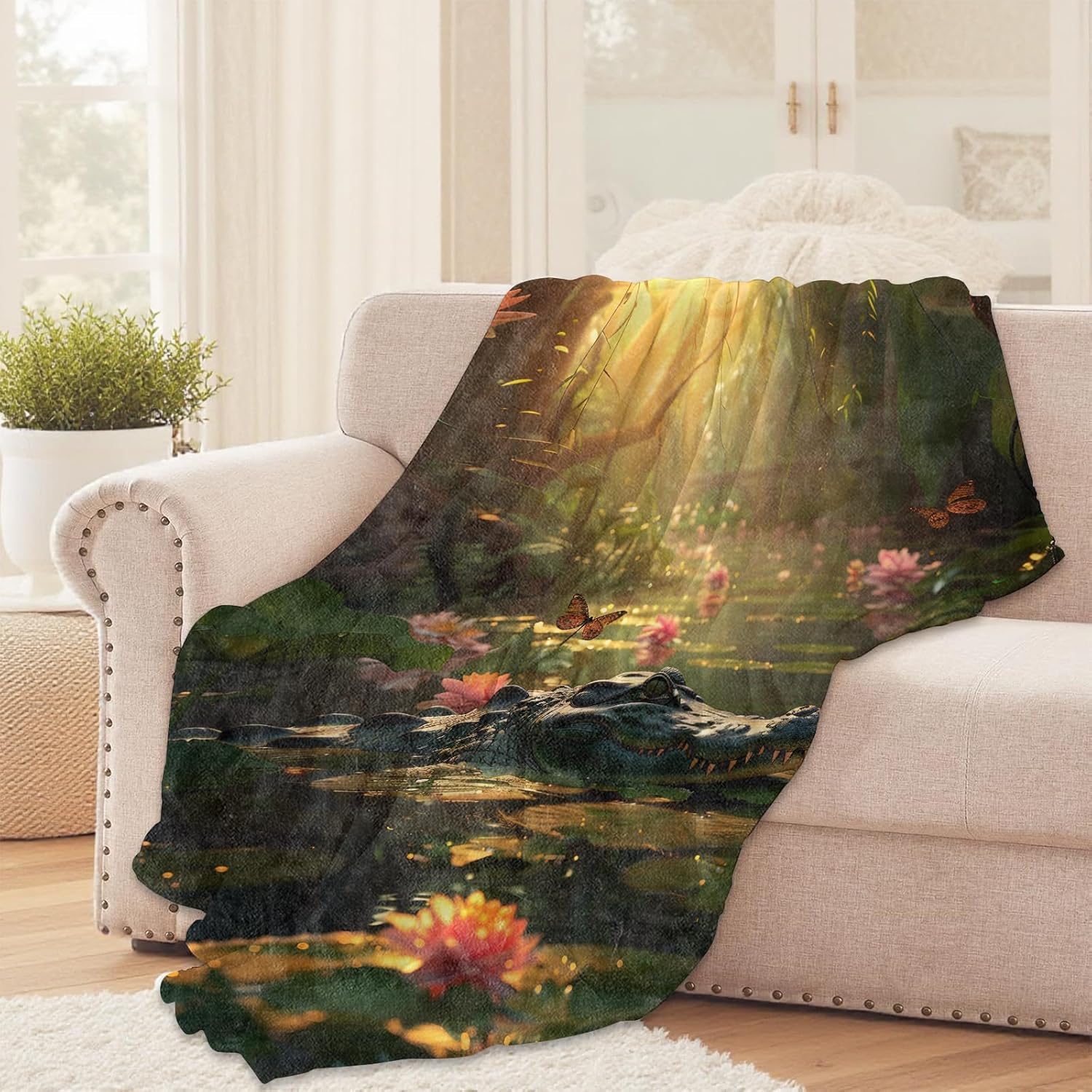 Alligator Throw Blanket for Girls Boys Kids Adults, 50x60 in, Cozy Flannel Blanket for Bedroom, Camping, Couch, Room Decor, Fuzzy Warm Soft Gifts - Image 2