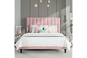 SHA CERLIN Full Bed Frame in Pink: Velvet Dreams for a Serene Retreat