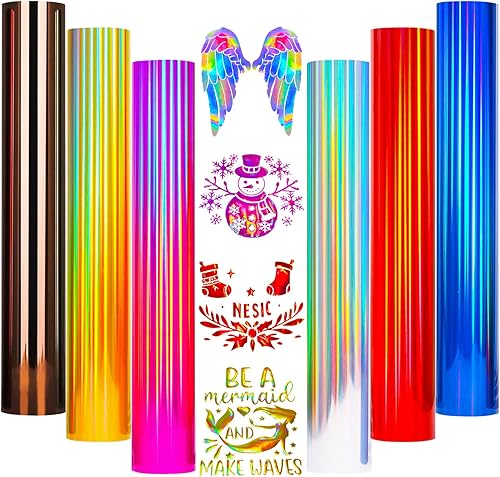 Miniatura 10 de Paquete de vinilo reflectante de transferencia de calor HTV de 12 pulgadas x 7 pies para camisetas, vinilo reflectante arcoíris para planchar