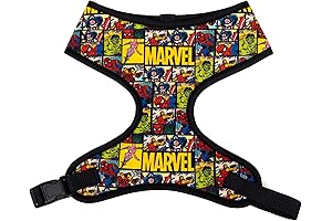 Marvel Comics Lightweight Black Pet Harness and Yellow Collar with Plastic Buckle