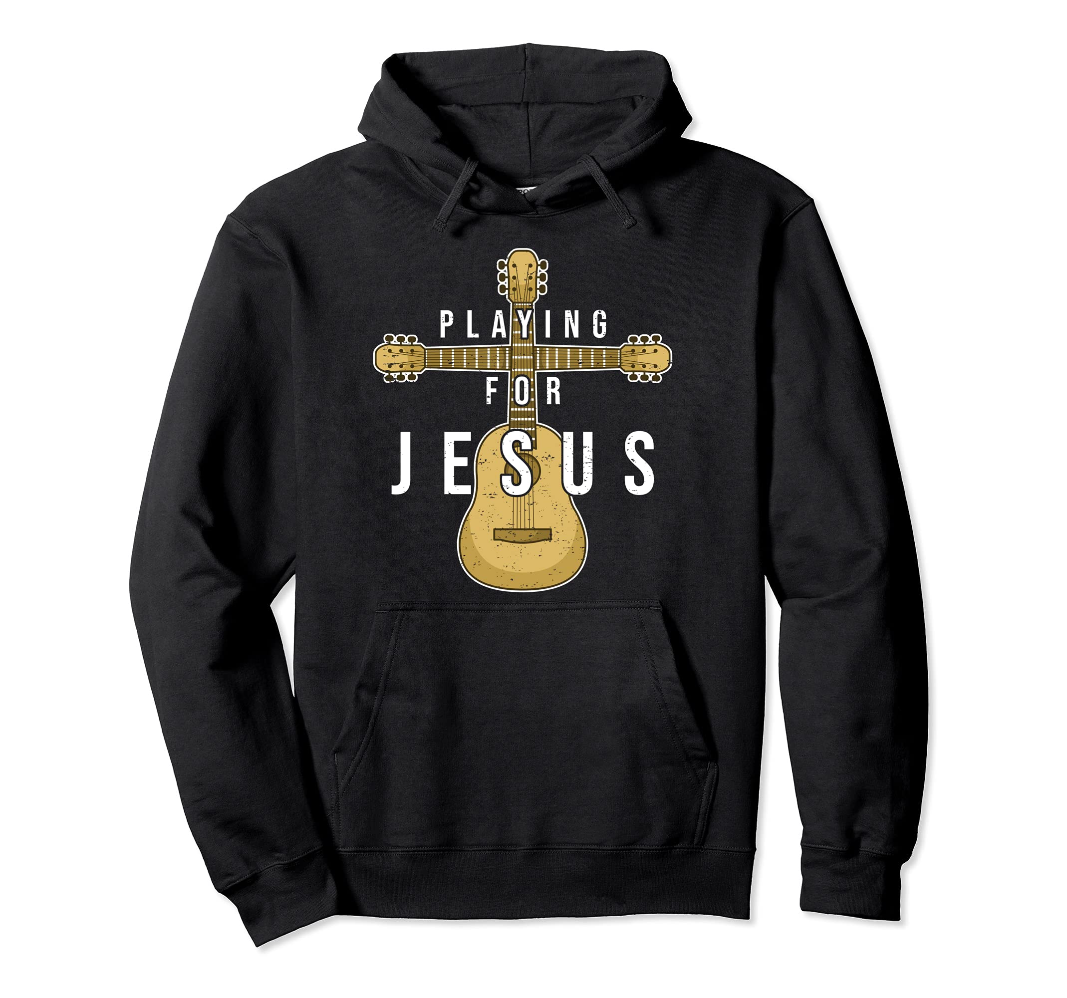 Christian Music Guitar Player Jesus Guitarist Crucifix Pullover Hoodie, Black