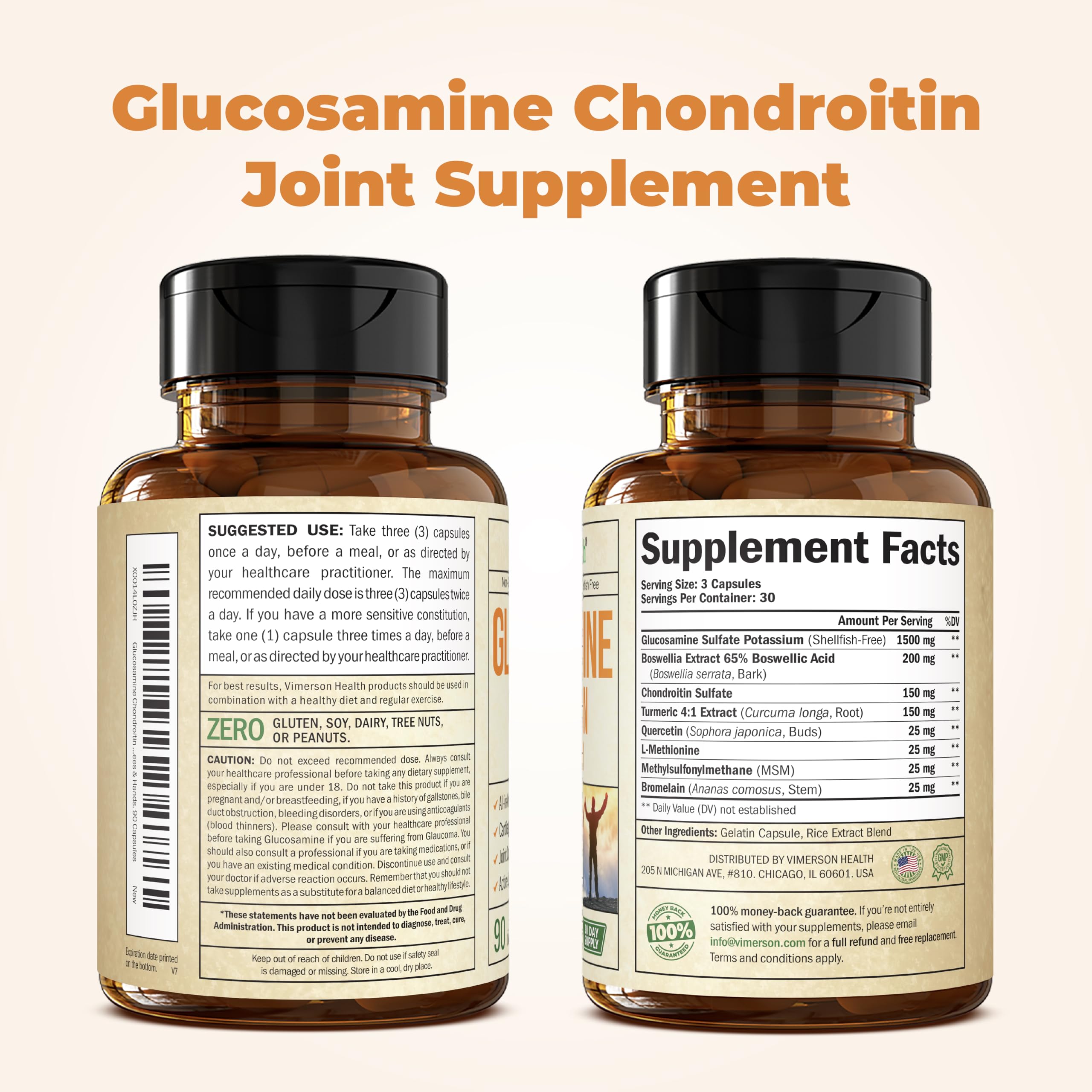 Comprimés Glucosamine Chondroïtine MSM - 400mg/100mg/50mg + Vitamine C, Oxford Vitality