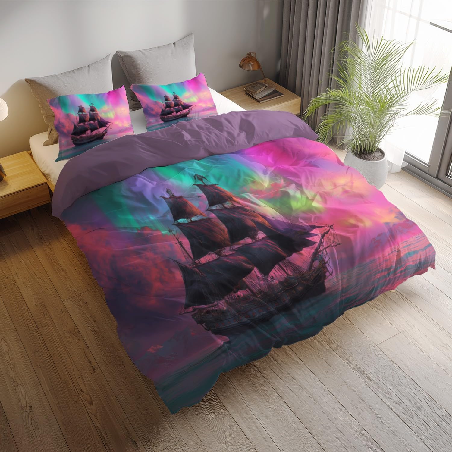 Łatwa pielęgnacja kolorowa żywa poszewka na kołdrę na żaglówkę Aurora 259 cm x 221 cm zestaw pościeli z mikrofibry wystrój pokoju odporna na blaknięcie pościel zestaw poszewek na kołdrę poszewka na