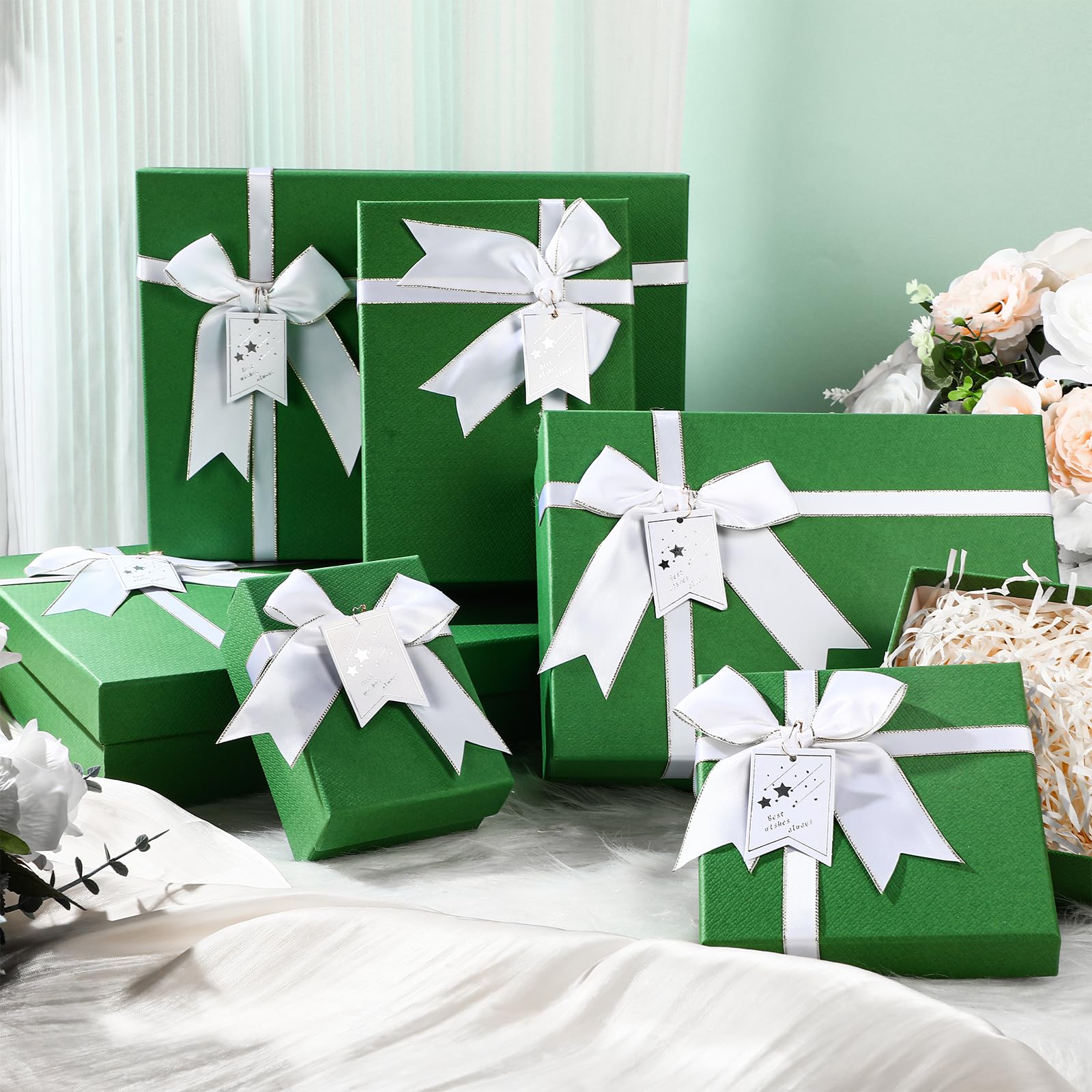 Jetec Geschenkboxen mit Deckel für Geschenke, 6 verschiedene Größen, mit Schleife, Etikett für Hochzeiten, Geburtstage, Brautparty, Jahrestag, Party, Grün, 6 Stück