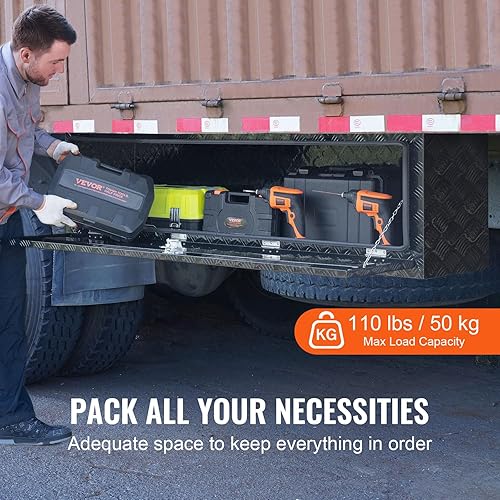 Miniatura 78 de VEVOR Underbody - Caja de almacenamiento para camioneta de 24 x 14 x 16 pulgadas, caja de herramientas de aluminio resistente con cerradura y Negro