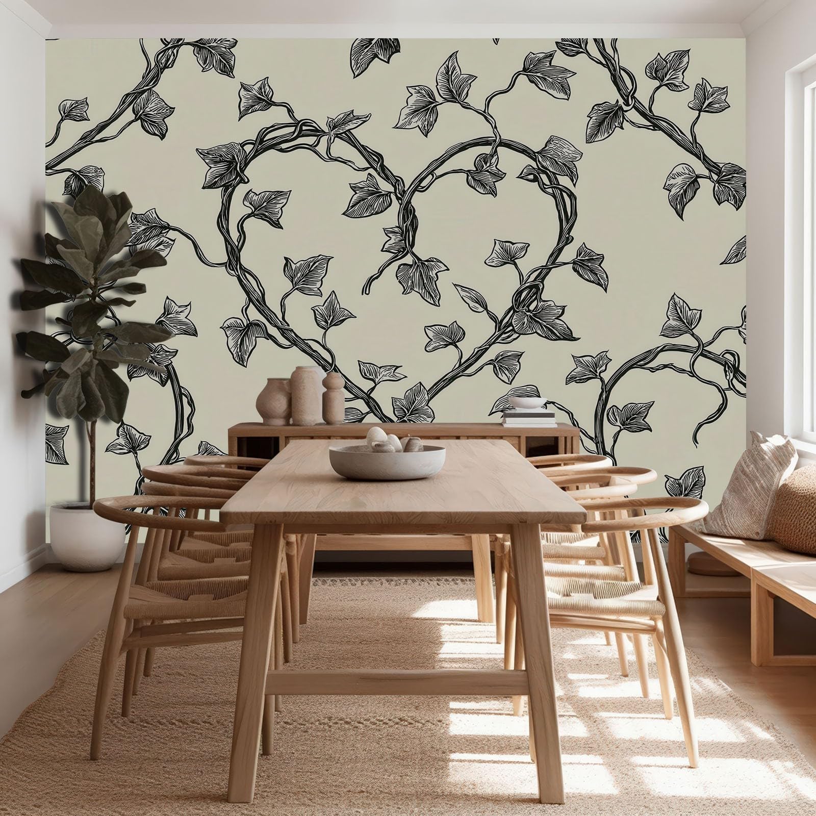 Akwarela rozpryskowa fototapeta 450 x 315 cm mural ścienny, beżowa fototapeta roślina w kształcie serca bluszcz salon sypialnia motyw hotelu sofa tło telewizora dekoracja papierowa fototapeta