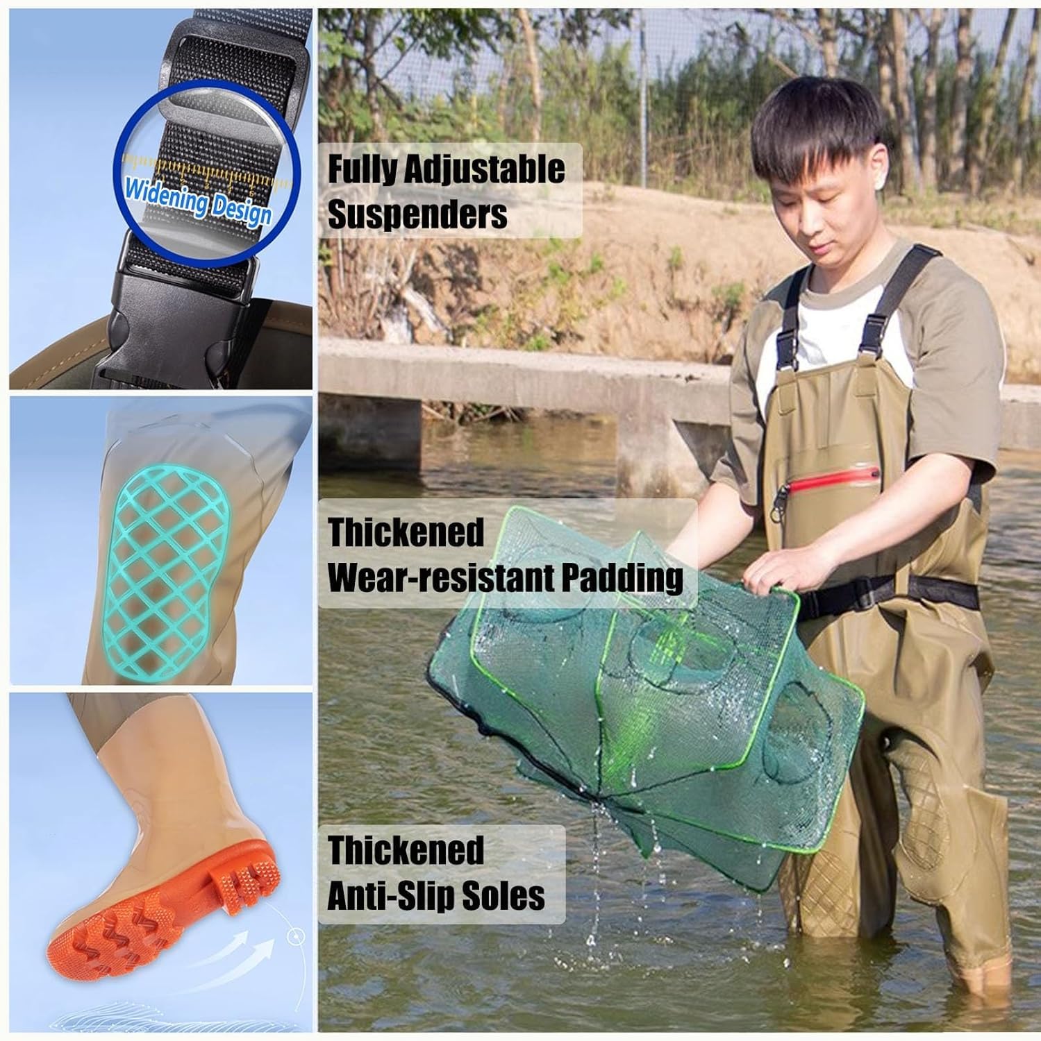 Wodoodporne i wytrzymałe Wędkarskie spodniobuty, lekkie buty do bioder dla mężczyzn i kobiet, nylonowe spodniobuty do wędrówek po Surf Farm Creek(Grigio,5.5)