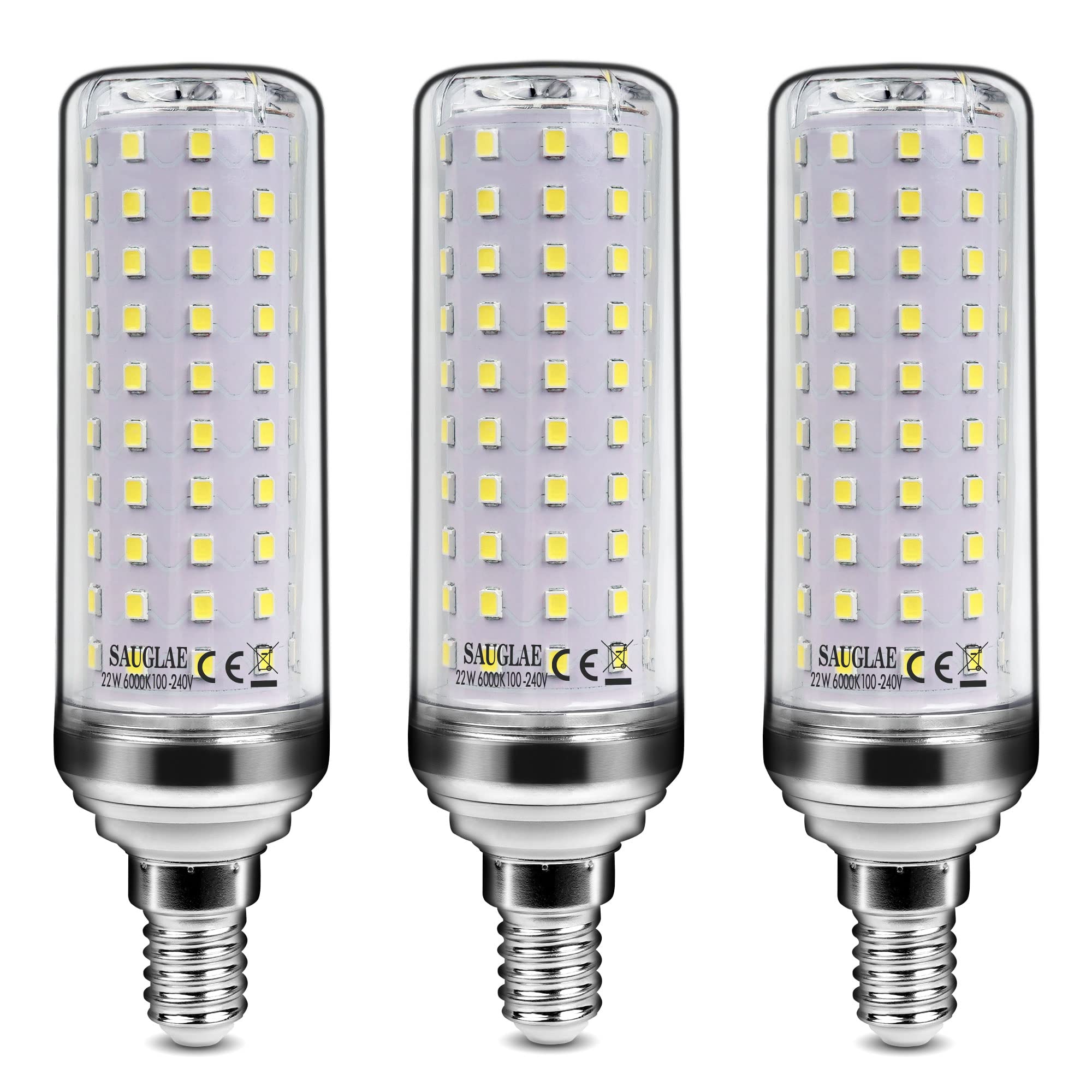 SAUGLAE 22W LED Lampen, 180W Glühlampen Äquivalent, 6000K Kaltweiß, 2500Lm, E14 Edison Schraube LED Leuchtmittel, 3 Stück