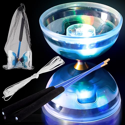Miniatura 1 de Chitidr El juego de diábolo chino Yoyo incluye juguete de diábolo LED colorido de 5 pulgadas con 2 varillas de diábolo, 1 cuerda de diábolo y 1