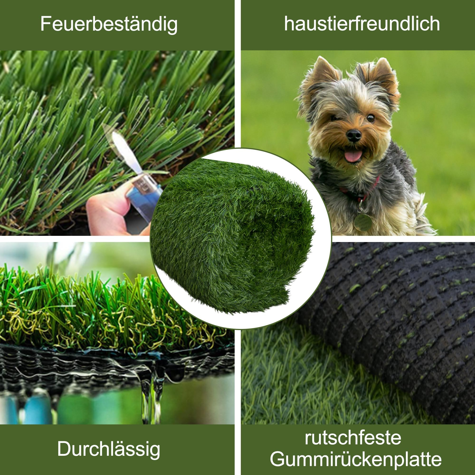 Nisorpa Kunstrasen 10x1m, Rasenteppich Outdoor 30 mm Höhe, Kunstrasenteppich Meterware Wasserdurchlässiger Kunstrasen Rolle Outdoor, Kunststoffrasen für Terrasse Balkon, Grün