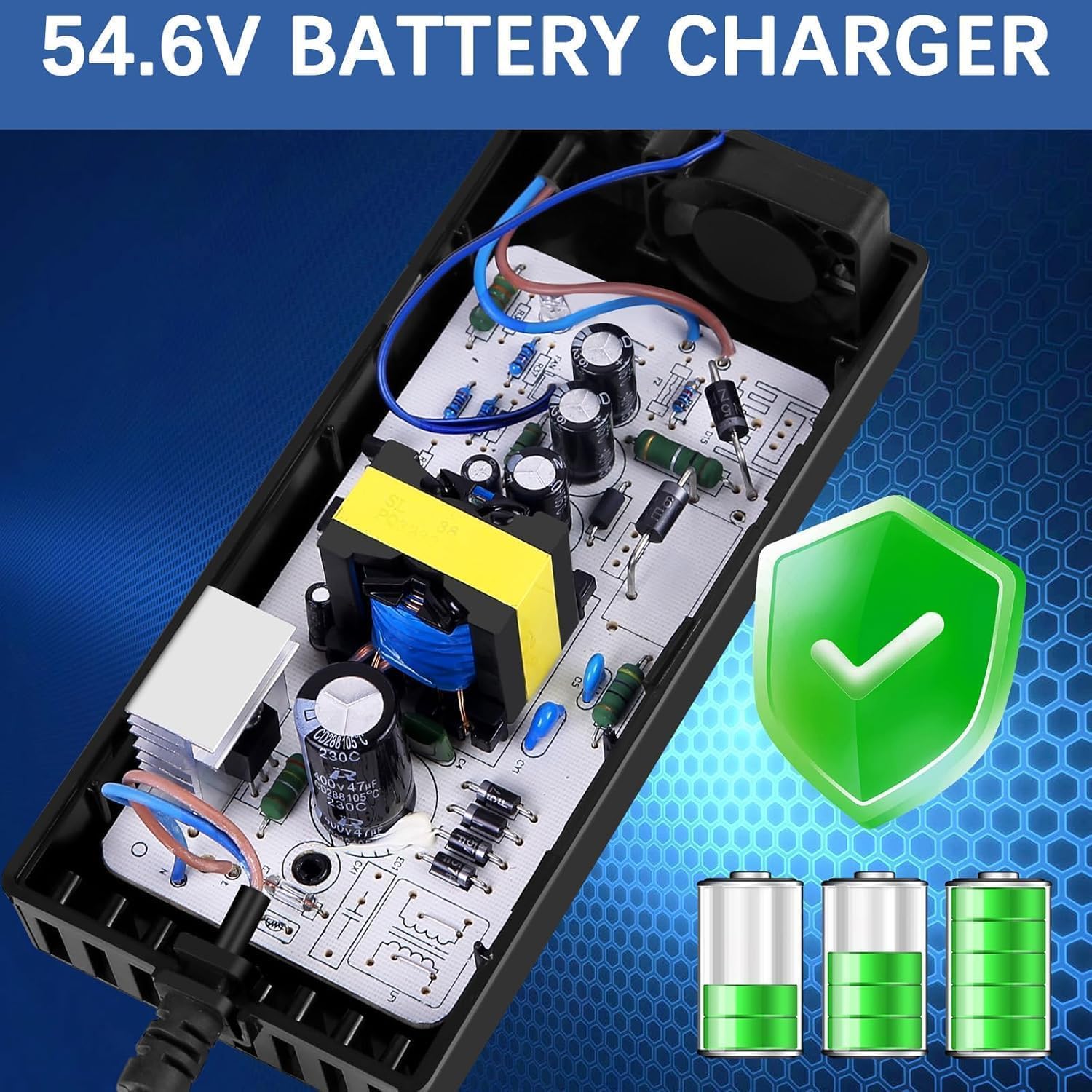 (7 Plugs) 54.6V 3A Fast Charger for,for Razor, Jetson, Voyage, gotrax, ninebot, Lectric XP 2.0 3.0, Magnum, RadRunner RadRover, Himiway Cruiser, Aventon, Ecotric, Sondors 48V 13S Lithium Batteries
