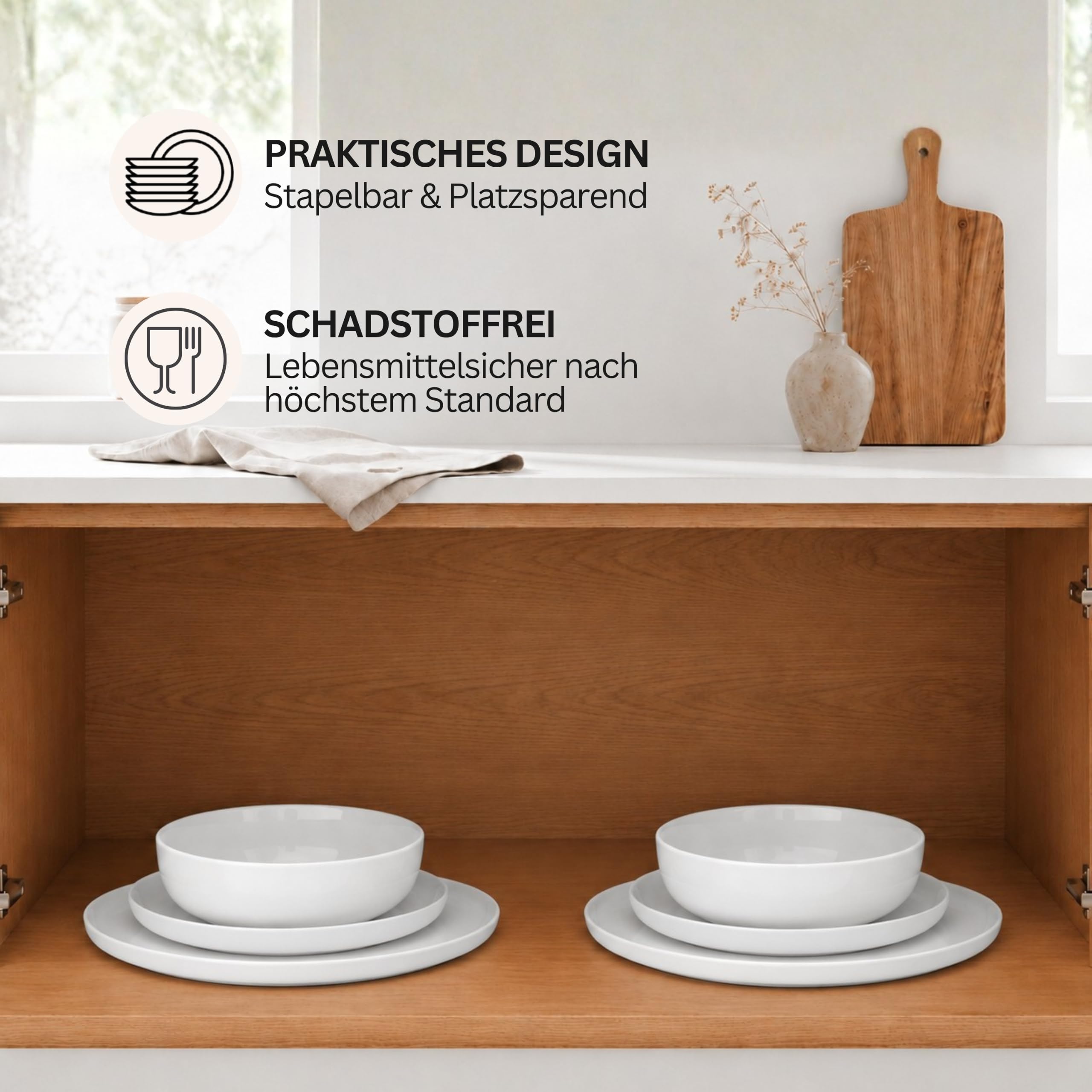SÄNGER | Kombiservice Marlo Weiß, 30-teiliges Geschirrset für 6 Personen mit Speise-, Dessertteller, Schalen, Müslischalen und Kaffeebechern aus Porzellan, moderne Form |PREMIUM COLLECTION