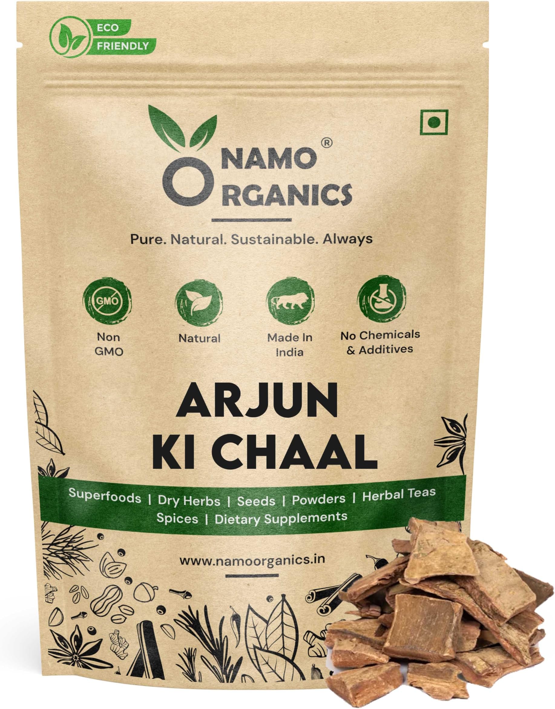 Namo Organics - Arjun ki Chaal – 400g Arjuna Bark – To Support Heart Health & Promote Good Cholesterol | Ayurvedic Heart Health Support | Natural, Sun-Dried, Unprocessed |