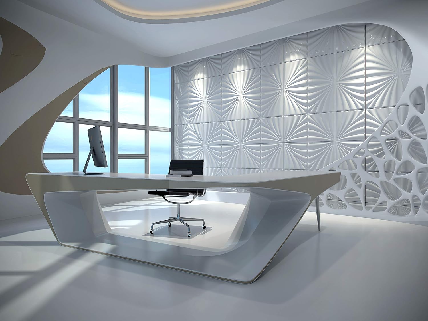 Dundee Deco JNFBAZP2114-10 Paintable Off White Abstract Eruption Fiber 3D Wall Panel, Interior Wall Paneling, 1.6 ft X 1.6 ft (50cm X 50cm), 2.6 sq.ft. (0.25 sq. m) each, Pack of 10