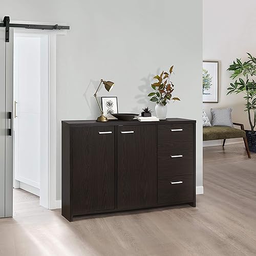 Miniatura 1 de Kings Brand Furniture - Armario de almacenamiento de bufé con 3 cajones y 2 estantes, gabinete de consola de cocina para sala de estar, comedor,