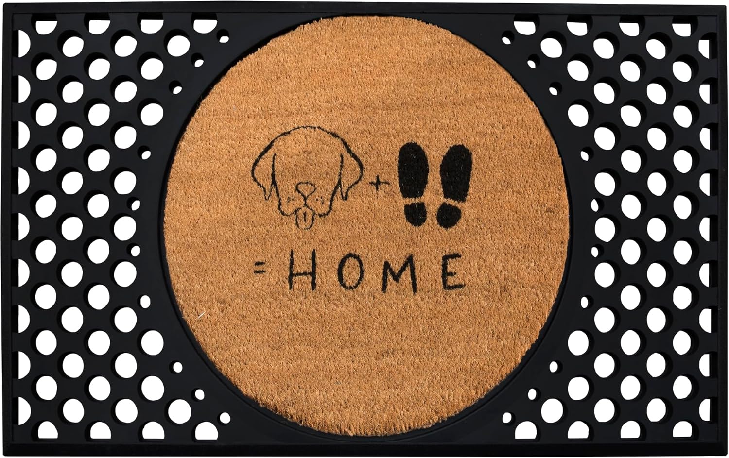 4 Cats & Dogs Round Coir Doormat 27" x 43.5" – Live, Laugh & Woof - Includes Coir Insert & Heavy-Duty Non-Slip Rubber Frame, Pet-Friendly Welcome Mat, Easy to Clean Entry Rug for Indoor & Outdoor Use