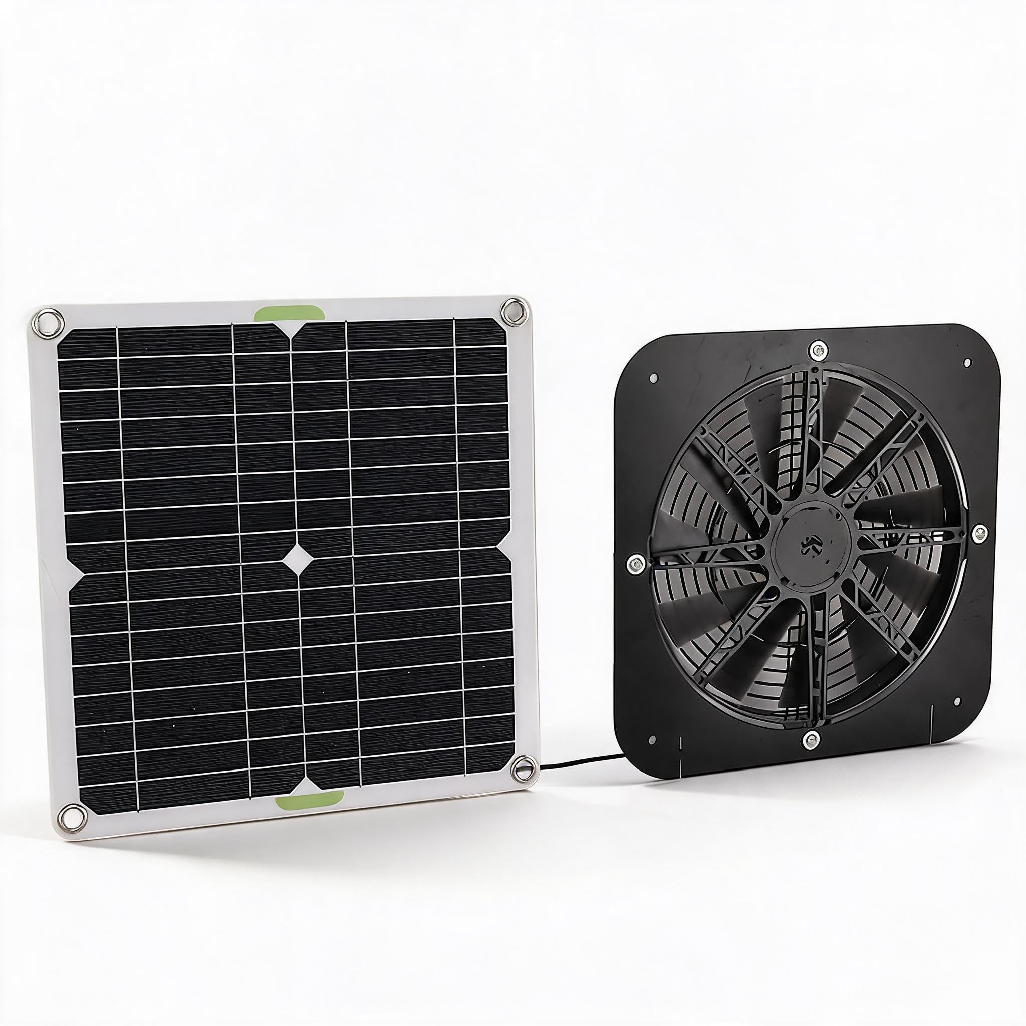 Ventilatore a energia solare da 100 W, ventilatore rotondo da 34,3 cm, ventilatore di ventilazione per animali domestici, per serra, pollaio, canile
