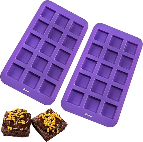 Bakerpan Molde de silicona para brownie para hornear, tamaño individual de bocado de 1.5 pulgadas, cuadrados de brownie de silicona con divisores,