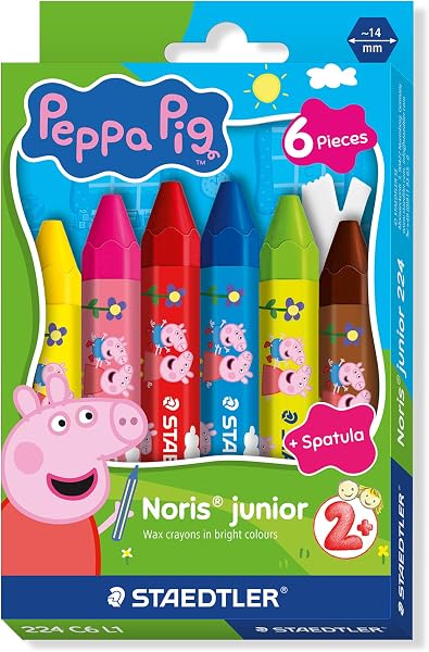 STAEDTLER Noris junior pastelli a cera Peppa Pig set da 6 – pastelli spessi per colorare grandi superfici e tecniche creative – per le piccole mani - 1