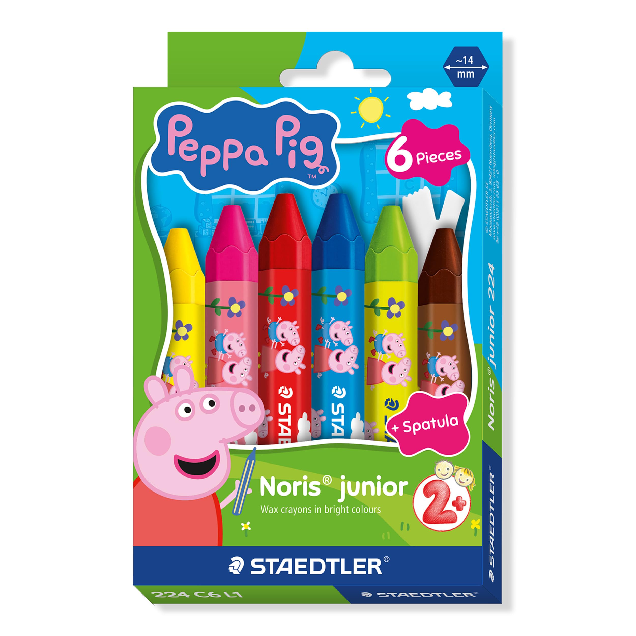 STAEDTLER Noris junior pastelli a cera Peppa Pig set da 6 – pastelli spessi per colorare grandi superfici e tecniche creative – per le piccole mani