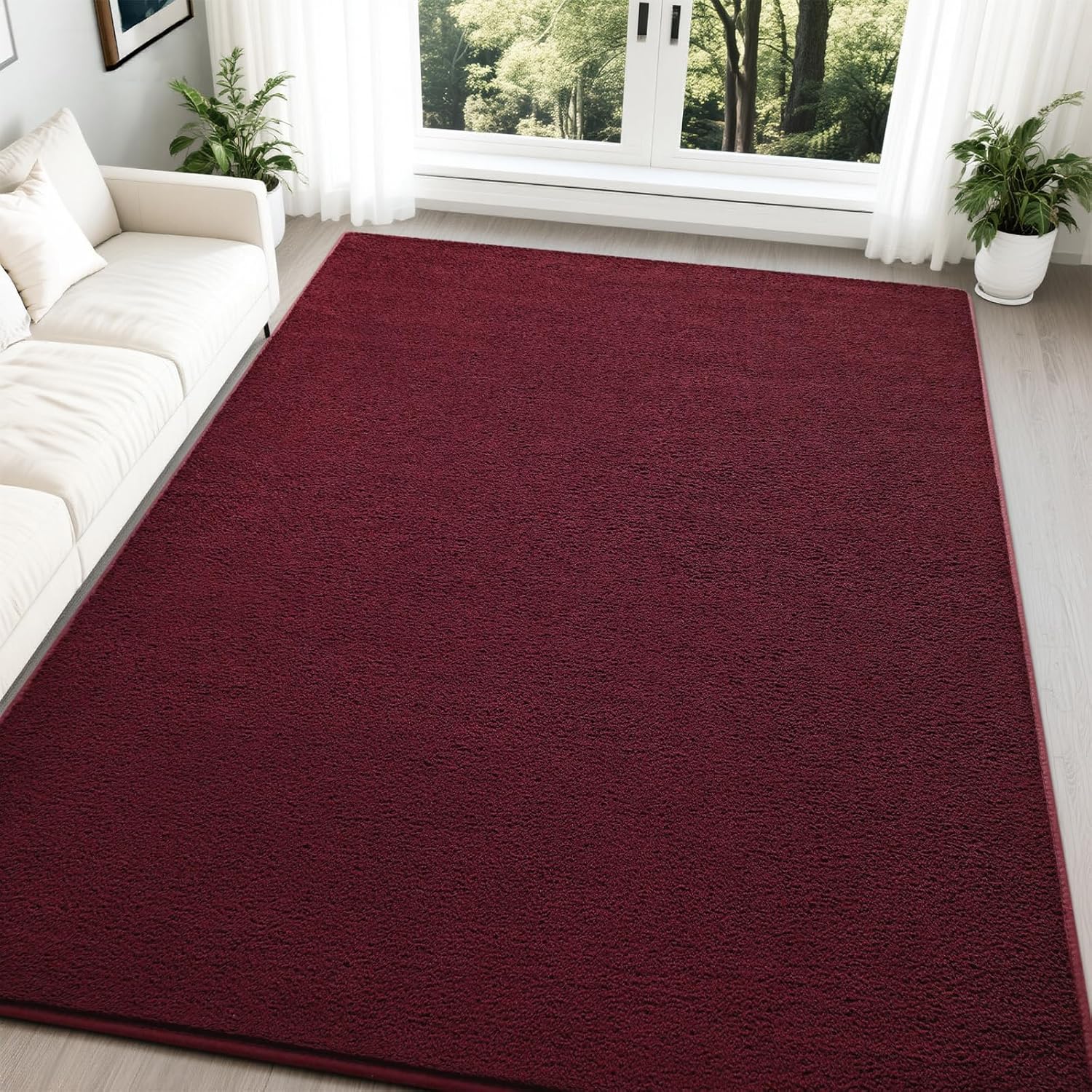 Nuttumico Modern Soft Area Rugs Memory-Foam Bedroom Carpet, 5x7 Feet Burgundy Red Carpet for Boys Girls Living Room, Dorm Nursery Decor, Soft and Machine-Washable