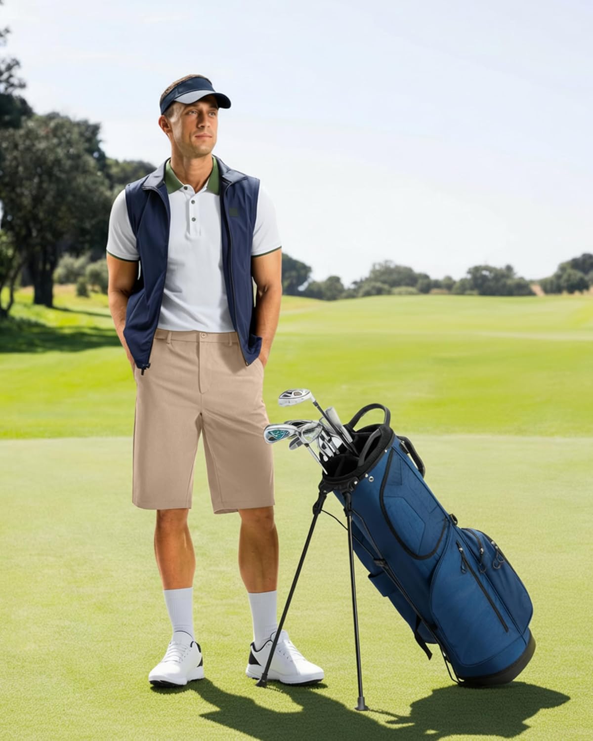 G Gradual Men's Golf Shorts 12" Long with 4 Pockets Lightweight Casual Knee Length Short Quick Dry Hiking Work Travel Shorts