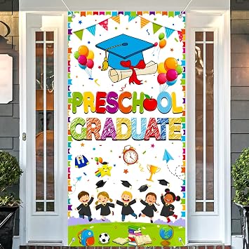 Large 70.8x35.4 Inch Preschool Graduation Banner, Preschool Graduation Decorations, Pre k Graduation Decorations, White Preschool Graduation Door Cover for Class School tineit
